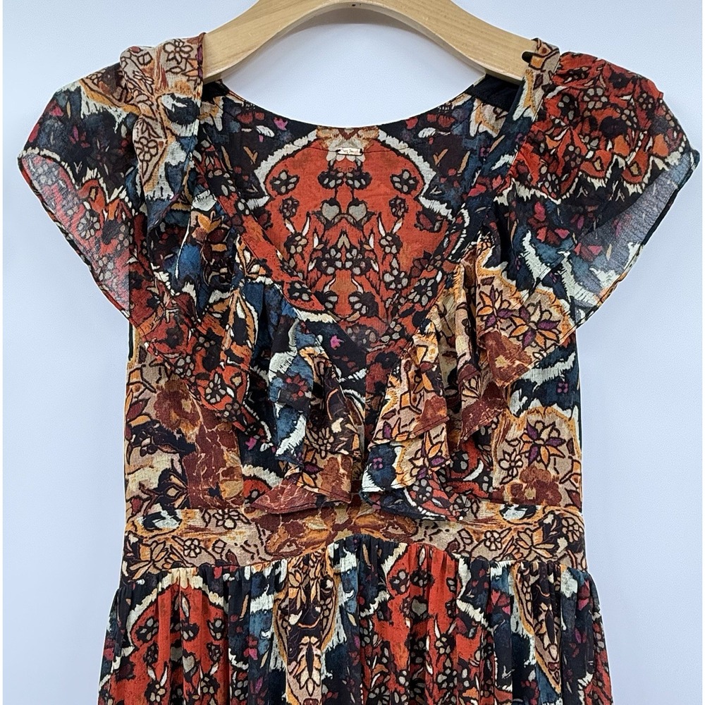 Free People Wear It Out Maxi Tiered Ruffled Dress Bohemian Fall Floral Cowgirl - Picture 4 of 13